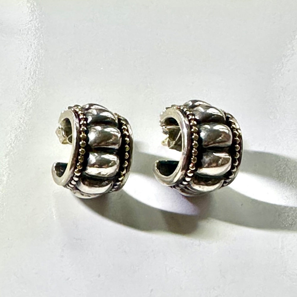 LAGOS Caviar Sterling Silver 18K Gold Fluted Huggie Earrings